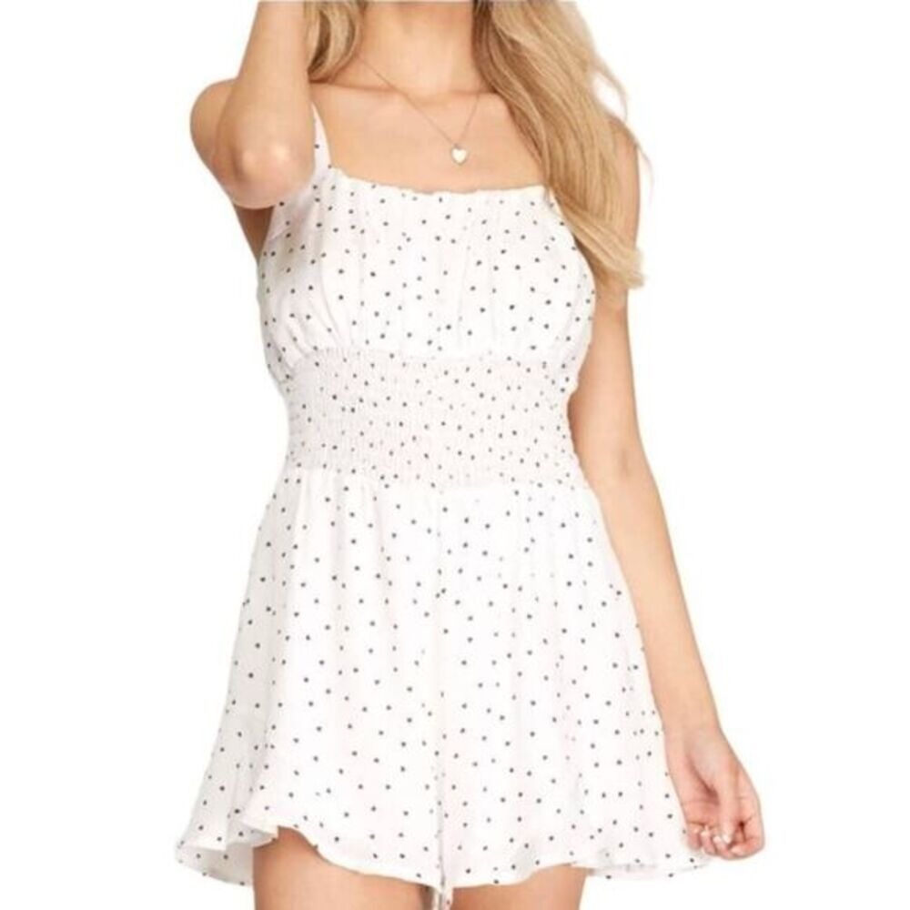 White Heart Polka Dot Smocked Waist Romper | She & Sky | Large‎ | NWT #0104